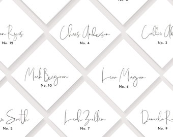 INSTANT | Escort Cards | Simple Modern | 3x3 | Diamond | Square | Champagne Tags | Minimalist | Black and White | Color | Editable