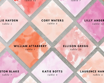 INSTANT | Escort Cards | Watercolor Background | Diamond | Champagne Tags | Colorful | Bright | Ombre | Editable | Instant Download