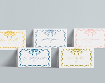 INSTANT | Escort Cards | Place Cards | Bow Frame | Watercolor | Folded Tent Cards