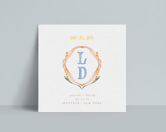 INSTANT | Save the Date | Look of Custom Watercolor Crest | Coat of Arms | Editable | Customizable | Lauren + David