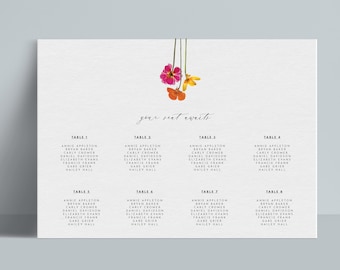 INSTANT | Seating Chart Sign | Pressed Flower Graphics | Editable | Customizable | 36 x 24