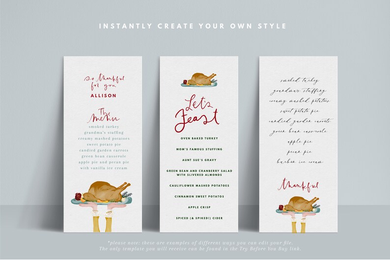 INSTANT Thanksgiving Menu The Feast is Served Watercolor Editable Customizable Look of Custom image 5