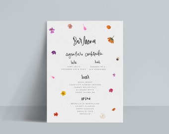 INSTANT | Bar Menu | Look of Custom | Pressed Flowers | Wild Flowers | Floating Petals | Hand Lettering | Editable | Customizable