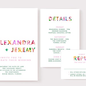 INSTANT Invitation Suite Floral Font 3 pieces Printable DIY Wedding Stationery Modern Minimal Colorful Floral image 1