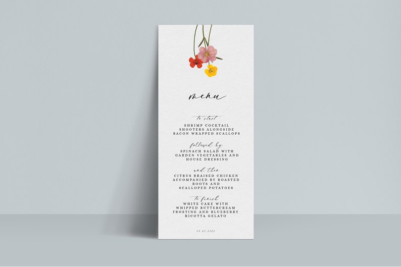 INSTANT Menu Pressed Flowers Editable Printable DIY Wedding Stationery Modern Minimal Colorful Floral image 1