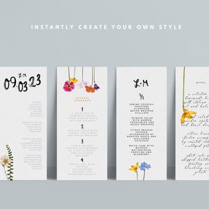 INSTANT Menu Pressed Flowers Editable Printable DIY Wedding Stationery Modern Minimal Colorful Floral image 2