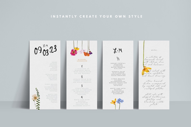 INSTANT Menu Pressed Flowers Editable Printable DIY Wedding Stationery Modern Minimal Colorful Floral image 2