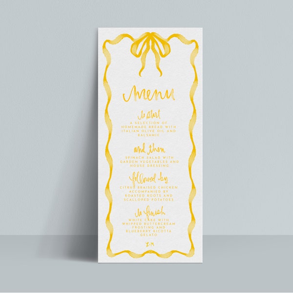 INSTANT | Menu | Look of Custom | Watercolor | Bow | Editable | Customizable