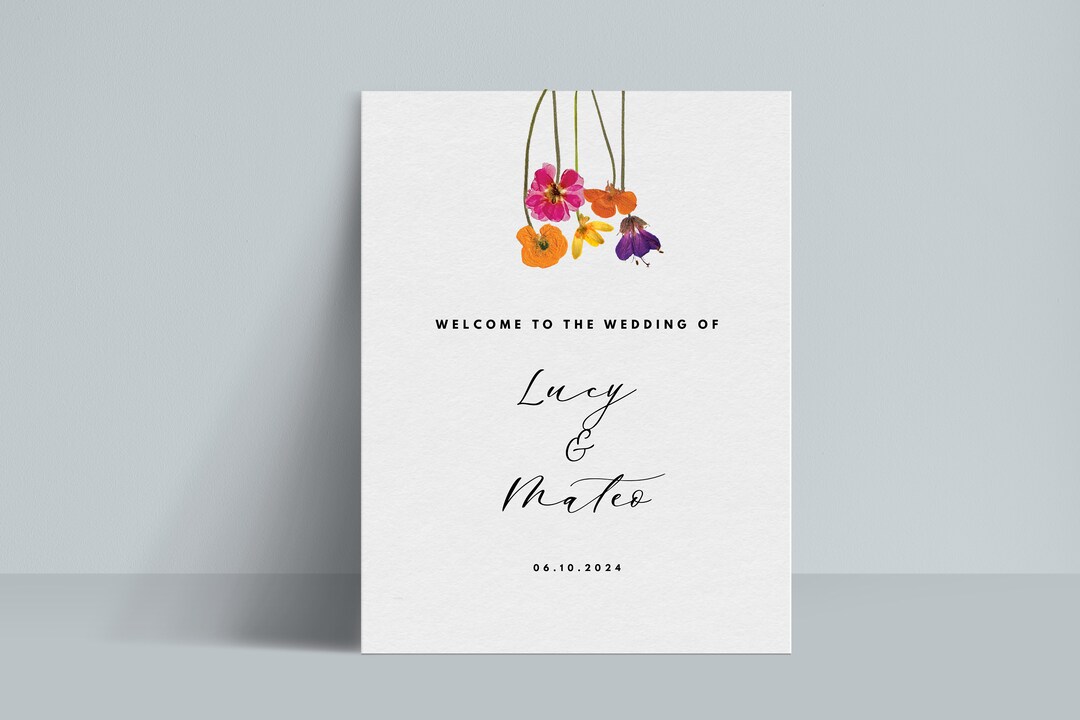 INSTANT | Welcome Sign | Pressed Flower Graphics | Editable ...