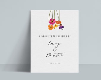 INSTANT | Welcome Sign | Pressed Flower Graphics | Editable | Customizable | 24 x 36