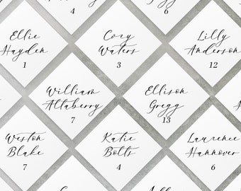 INSTANT | Escort Cards | Loose Script | Diamond | Square | Champagne Tags | Minimalist | Calligraphy | Editable | Instant Download