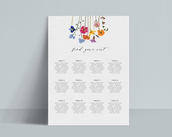 INSTANT | Seating Chart Sign | Pressed Flower Graphics | Editable | Customizable | 24 x 36