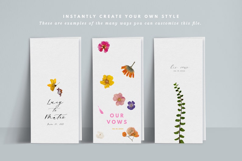 INSTANT Vow Book Pressed Flowers Wild Flowers Floating Petals Editable Customizable image 3