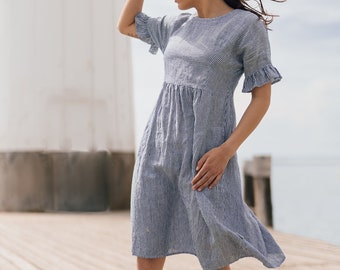 FLAX dress NADEŽDA for the whole summer. Very comfortable cut guarantee a pleasant feeling even on the hottest days. Loose cut and pockets.