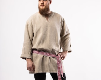 TUNICA DI Canapa UOMO - Tradizionale tunica di canapa da uomo, ispirata agli abiti dell'antico SLAVIC- 2 tipi di cintura disponibili