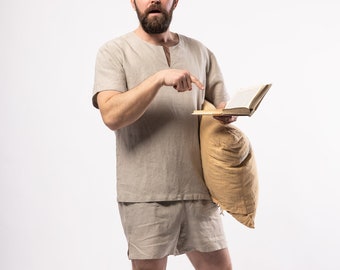 LINEN Pajamas for men*simple shirt with short sleeves and shorts