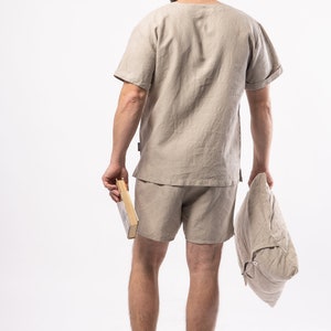 LINEN Pajamas for mensimple shirt with short sleeves and shorts image 4