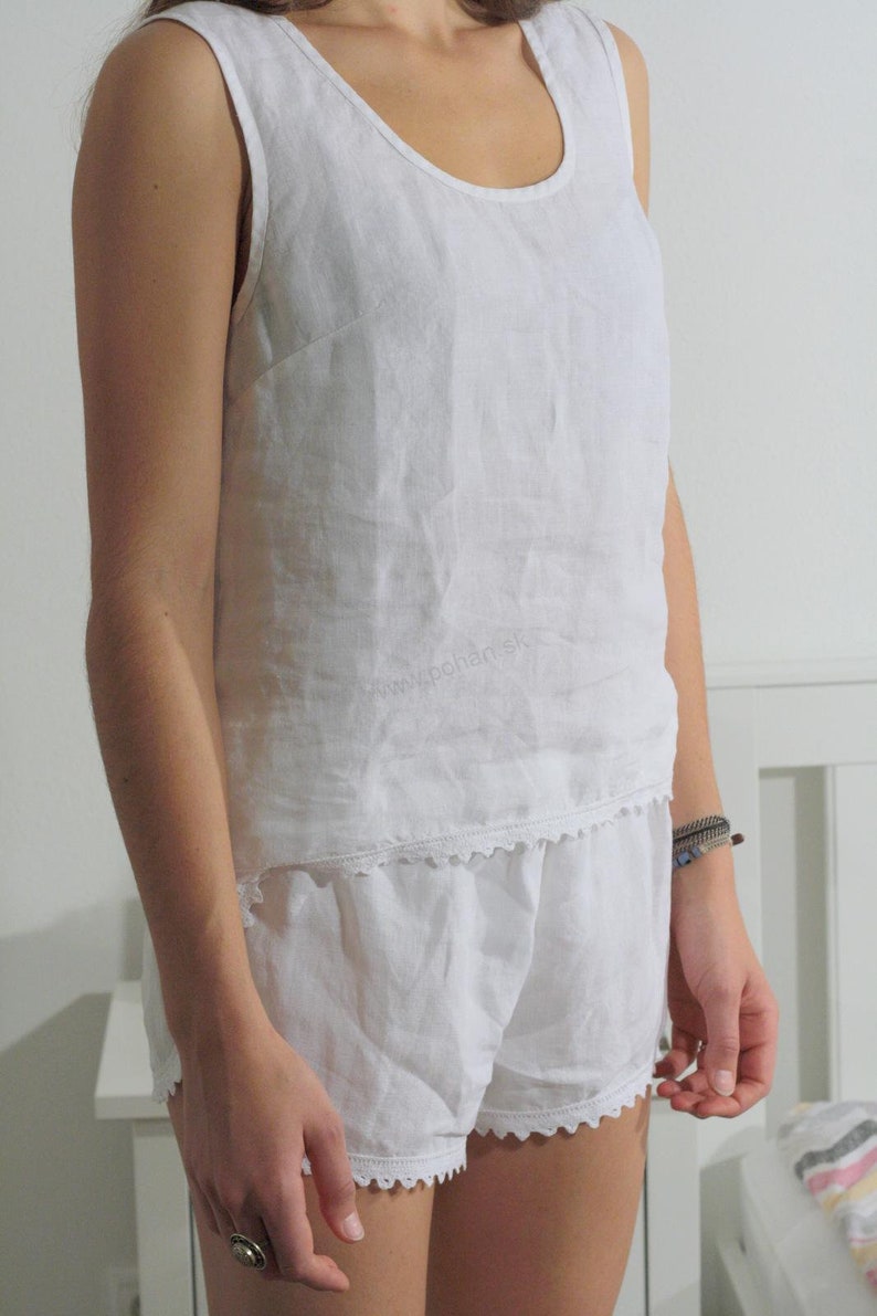 LINEN Pajamas of Fine Linen With Soft White Cotton Lace Etsy