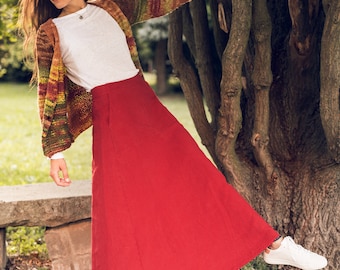Womens long linen skirt ALICA with pockets