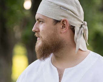 Shaped linen headscarf - 100% natural linen - wicks away sweat, protects from sunlight
