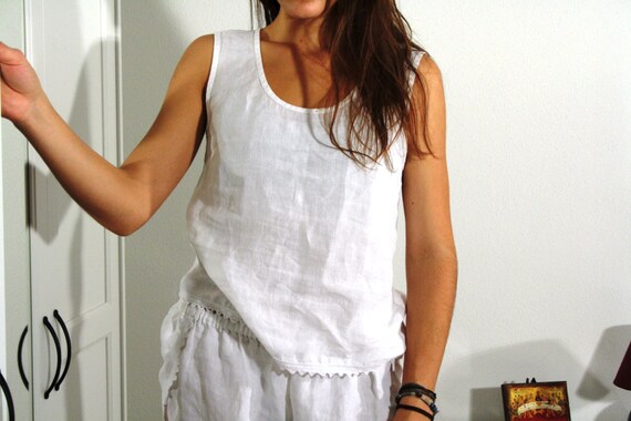 LINEN Singlet of FINE White Linen Pure Linen Intimate Linen - Etsy
