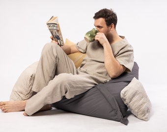 LINEN Pajamas for men*simple shirt with short sleeves and Long Trousers