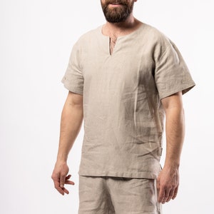 LINEN Pajamas for mensimple shirt with short sleeves and shorts image 5