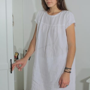 PURE Linen Nightgown, White color, for comfortable and healthy sleep. The camisole is sewn from fine linen with soft white cotton lace.