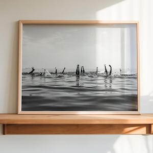 Minimalist Ocean Print Swimming Print Black and White Beach Lifestyle Photography Beach House Wall Art Beach Print Classic Framed Decor Art