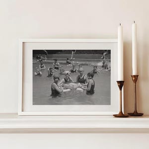 Vintage Women Photo DOWNLOAD Black & White Retro Wall Art Instant Printable Ladies Swimming Playing Mahjong Vintage Decor 1920s Pool Photo