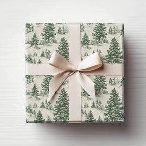 Giftwrap Christmas Toile Green Rustic Wrapping Paper Roll Christmas Toile De Jouy Green Pine Gift Wrap Country Aesthetic Vintage Xmas Gift