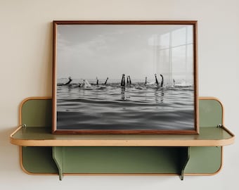 Arte de parede retrô para casa no lago, decoração fotográfica extravagante para casa no lago, arte de parede luxuosa, impressão fotográfica emoldurada em preto e branco, impressão elegante de cabana de família