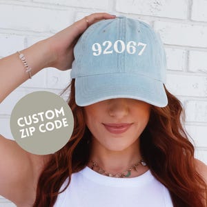 Zip Code Mom Hat Custom Embroidered Denim Baseball Cap Mothers Day Gift for Mom Personalized Local Mama Hat Retro Style Gift Idea for Her
