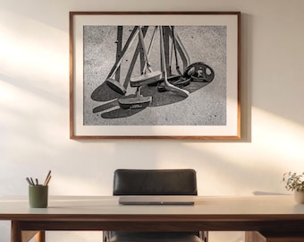 Golf Lover Gift Black & White Golf Print Minimalist Sports Wall Art Framed Men's Office Decor Above Desk Corporate Office Gift for Dad