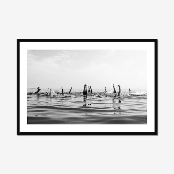 Minimalist Ocean Print Swimming Print Black and White Beach Lifestyle Photography Beach House Wall Art Beach Print Classic Framed Decor