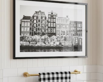 Amsterdam Architecture Photography Digital DOWNLOAD Black & White Canal Houses Printable Wall Art Instant Download Travel Photo Home Decor