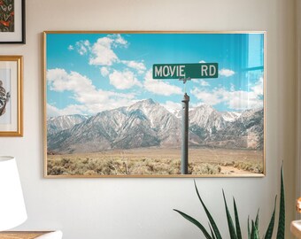 Movie Room Decor Movie Theme Poster Eastern Sierra Mountains Road Sign Wall Art Mt Whitney California Fine Art Photography Film Lover Gift