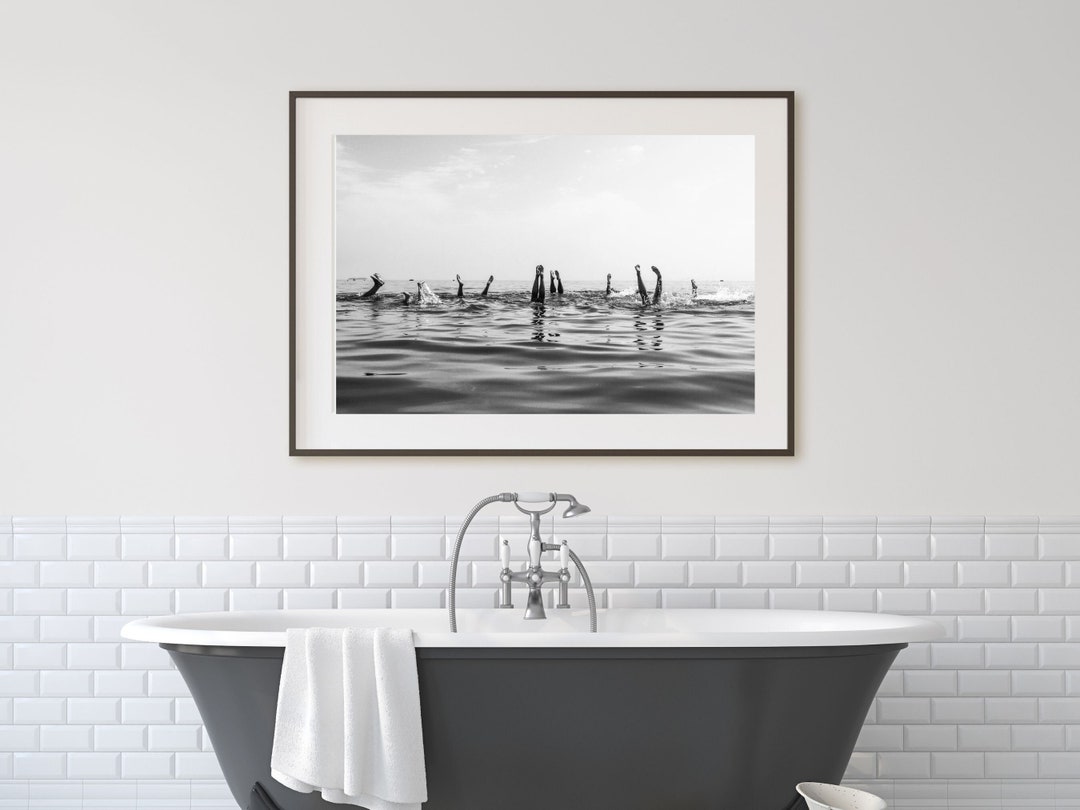 Bathroom Beach Wall Art Bathroom Decor Black & White Beach Aesthetic ...