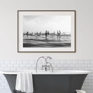 Bathroom Beach Wall Art Bathroom Decor Black & White Beach Aesthetic Airbnb Bathroom Decor Small Framed Print for Bathroom Classy and Simple