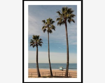 Beach House Wall Art Los Angeles California Coast Palm Trees Print Vertical Manhattan Beach 40th St Photography Framed Coastal Bedroom Decor