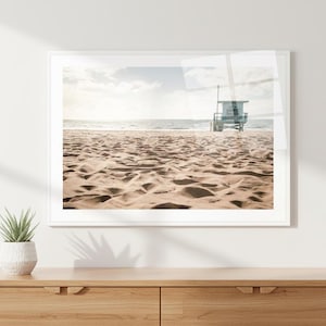Lifeguard Tower Beach Photo California Beach Art Summer Print Framed Beach Decor Sand & Surf Photography El Porto Manhattan Beach Blue Tower image 1