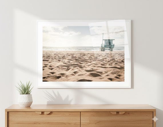 Lifeguard Tower Beach Photo California Beach Art Summer Print Framed Beach Decor Sand & Surf Photography El Porto Manhattan Beach Blue Tower