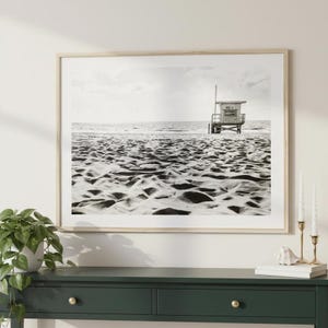 Black & White Beach Photo Lifeguard Tower Wall Art California Coastal Artwork for Living Room Framed Beach House Home Decor Manhattan Beach