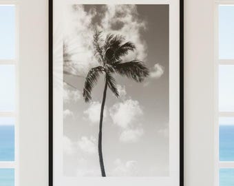Palm Tree Black & White Print Nature Photo Minimalist Hawaii Palms Framed Fine Art Photography Beach Home Wall Decor Vertical Poster Print
