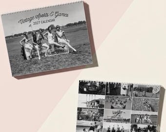 2027 Vintage Wall Calendar Gift Idea Under 25 Black and White Photo Gift for Grandpa Sports & Games Vintage Photography Calendar for Dad