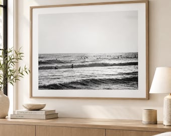 Calming Wall Art Ocean Wave Print Natural Home Decor Idea Modern Coastal Minimal Black & White Oversized Fine Art Photography Beach Interior