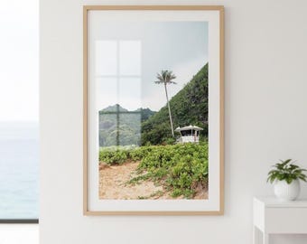 Jungle Beach Lifeguard Tower Kauai Ocean Wall Art Hawaii Print Tunnels Beach Photography Na'pali Coast North Shore Tropical Greenery Print