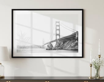 Golden Gate Bridge Print San Francisco Black & White Photo Contemporary Art Print California Photo Horizontal Bedroom Wall Art Unframed
