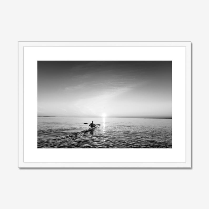 Minimalist Lake Photography Black White Print Framed Kayaking Photo ...