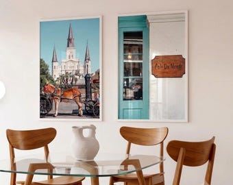 New Orleans Wall Art Set of 2 Extra Large Photo Print Louisiana Travel Destination Gift Men Office Display Framed Cityscape Urban Southern